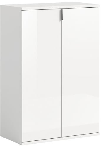 Newroom Kommode Weiß Hochglanz Schuhschrank Modern - 61x99x34 cm (BxHxT) - Schuhkommode - [Pamela.six] Flur Diele Schlafzimmer