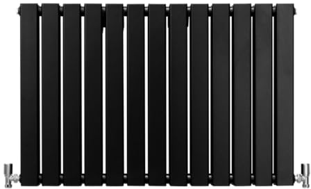 Designer Radiators 60 x 91cm Flat Panel Modern Central Heating Matt Black Horizontal Column Double Panel Wall Mounted Slimline Kitchen Living Room Bathroom Commercial Cleaning Brush & Fixing Kit
