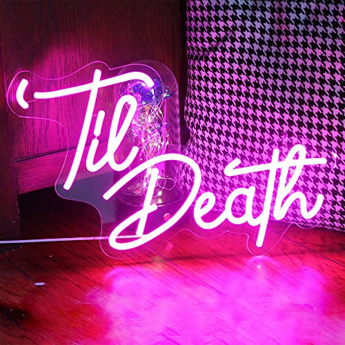 DAKABUKA Til Death Rosa LED Leuchtreklamen Hochzeit Geburtstag Party Wanddekoration Schild Leuchten Lichter für Schlafzimmer Wohnzimmer Jubiläum Verlobung USB 5V 16,9 x 10,2 Zoll