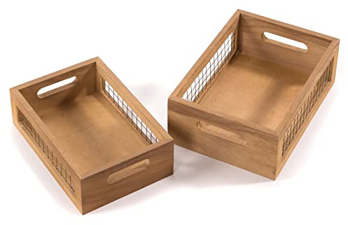 DESIGN DELIGHTS HOLZKISTEN Set Como | 2-teiliges Set, 28x25 cm | Aufbewahrungskisten mit Gitter, Dekokisten mit Draht, Vintage Bücherkisten, Ablagekisten, Holz Vorratskisten