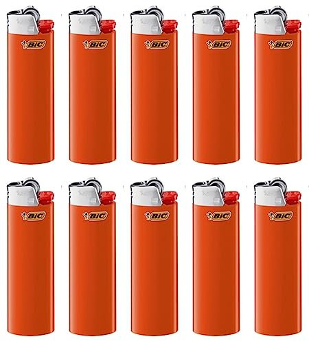 BIC J26 Maxi Feuerzeug, Gemischte Farben und BIC Ständer – Nachfüllbar, Leicht und Zuverlässig (Orange, 10)