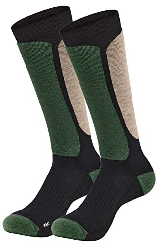 Wool Rockers Merino-Skisocken, 71% Merinowolle, für Damen & Herren, warme Wintersocken, weich und atmungsaktiv, 39-42, 1er Pack, schwarz/grün