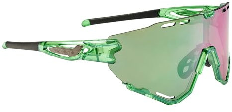 SWISSEYE Mantra Sportbrille (100% UVA-, UVB- und UVC-Schutz, verstellbarer Nasenbereich & gummierte Bügelenden, splitterfreies Material TR90, inkl. Etui, inkl. Mikrofaserbeutel), shiny laser green