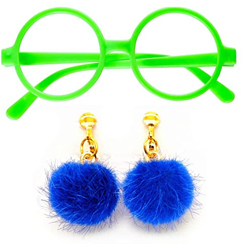 BOZILY Encanto Mirabel Isabella Kostüm Brille Rahmen Ohrringe Grün Kunststoff Deko Zauberer Brille 1 Paar Ohrringe für Mädchen Fasching Kostüm Cosplay Party