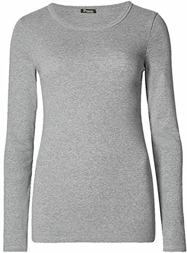 Top Linen (NW) Ltd Women Long Sleeve T Shirts - Plain Stretch Round Scoop Neck T Shirt - Lightweight Womens T Shirts for Casual Wearing - Ladies T Shirts Made in The UK (Silver Grey, S/M)