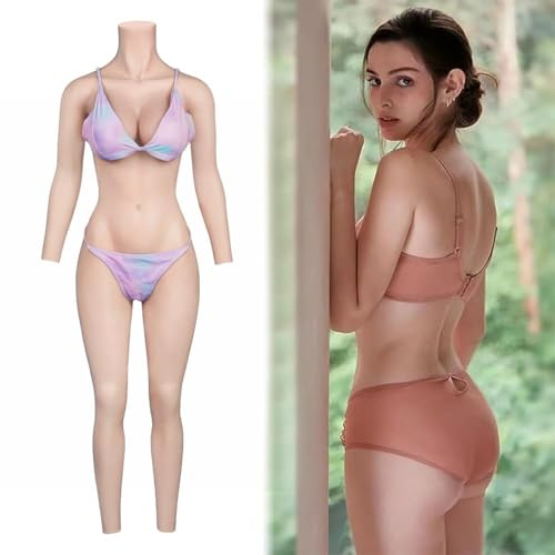 Minaky Silikon Brüste Silikon-Bodysuit Brustformen Brustplatte mit Armen und Katheter für Transgender Crossdresser-Insertable, C Cup，Gelb
