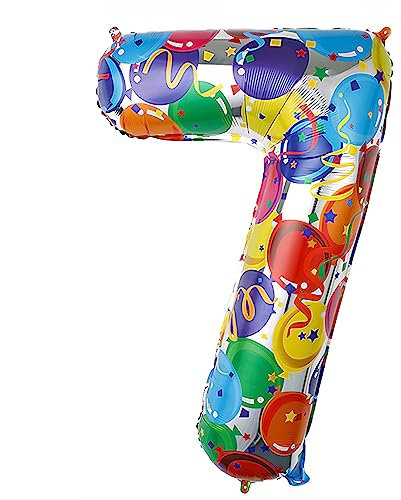 Ponmoo 40 Zoll Foil Luftballon Zahl 7 Mehrfarbig (101cm), Aufblasbares Helium oder Luft, Riesige Folienballons Nummer 0-100, Große Ballones für Hochzeitstag und Geburtstag Party Dekoration