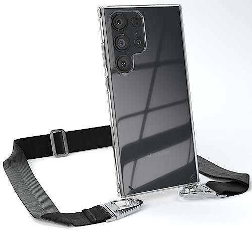 EAZY CASE - Hülle mit Band kompatibel mit Samsung Galaxy S23 Ultra Handyhülle mit Umhängeband für Galaxy S23 Ultra Silikonhülle Transparent Schutzhülle Handykette zum Umhängen Handykordel in Schwarz