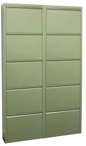 ebuy24 Schuhkommode Schuhkipper Metall Klappschrank - Schuhschrank Pisa 10 Klappen grün 100x173x16 cm für 30 Schuhe schmal hoch