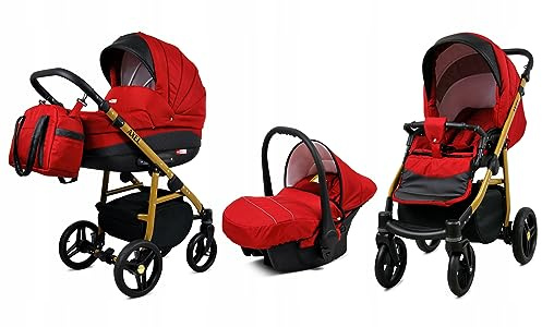 BabyLux® Bambimo Kinderwagen Set 3 in 1 - Axel - incl. Babywanne, Buggy Sportsitz, Auto-Babyschale - Autositz - Kinderwagenset - Kombikinderwagen mit Wickeltasche, Regenschutz usw.