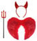 Lizzy 3pc Devil Costume Women Girls | Red Angel Wings Red Devil Horns and Fork Trident Devil Set Fancy dress Costume accessory Devil Pitchfork and Devil Headband