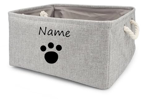 yky Personalisierte Aufbewahrungsbox für Hunde, faltbar, für Hundespielzeug, Haustierkorb, personalisierter Aufbewahrungskorb für Hundespielzeug, personalisierbar (grau-kleine Pfote, S: 30 x 20 x 12
