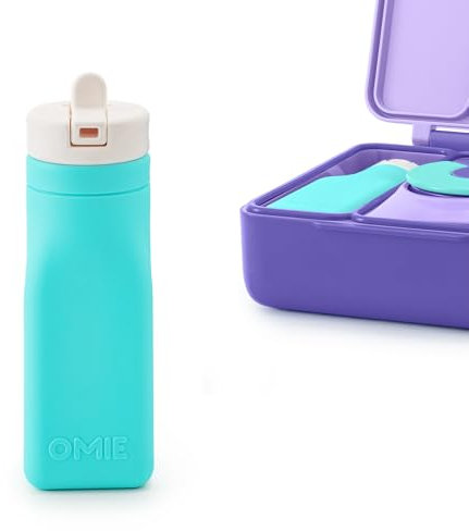 Omie Box - Borraccia riutilizzabile in silicone, 257 ml, con tappo con cannuccia, senza BPA e ftalati, a prova di perdite, colore: verde acqua