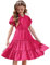 Arshiner Vestido de Niñas Vestido de Manga Corta de Lunares Suizos Vestido Festivo de Gasa Vestido de Verano A-Line Vestido de Fiesta Infantil Vestido de Princesa Rosa Rojo 5-6 años