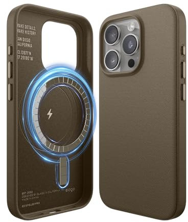 elago Magnetisch Leder Hülle Kompatibel mit iPhone 16, 15, 14, 13, 12 Serie (Braun, iPhone 15 Pro)