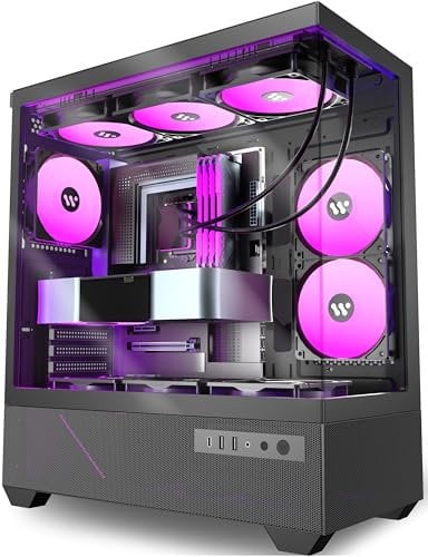 KEDIERS CASE PC ATX 6 ventole PWM ARGB preinstallate, case per computer Mid Tower Type-C con doppio vetro temperato a vista, case per PC da gioco, nero