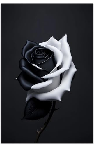 Kunstdruck auf Leinwand, Vintage-Rose, Retro, schwarz-weiße Rose, Gemälde, Bilddruck, modernes rustikales Blumen-Kunstwerk, Wanddekoration, Poster für Wohnzimmer, Schlafzimmer, Badezimmer, Bauernhaus,