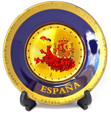 15.5cm Plato Decorativo de Cocina española, decoración de Paredes Interiores. España. colgado en la Pared. bailaora de Flamenco español. Vestido de Lunares. Abanico sevillana