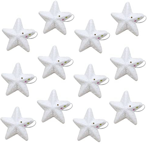 Zerodeko 12stücke Teiliges Weihnachtsdeko Anhänger Aus Leichtem Schaumstoff Weiße Sterne Mit Glitzereffekt Vielseitig Für Weihnachtsbaum Fenster Dekoration Flexibel Und Einfach Zu Platziere