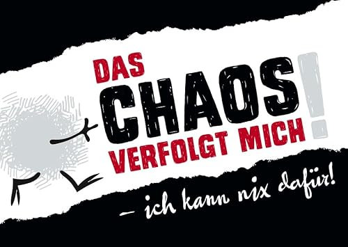 Gutsch Verlag Postkarte mit Spruch Das Chaos verfolgt mich, ich kann nix dafür - Witzige Postkarte, Schwarz-Weiß Design mit lustigem Text und Chaos-Motiv