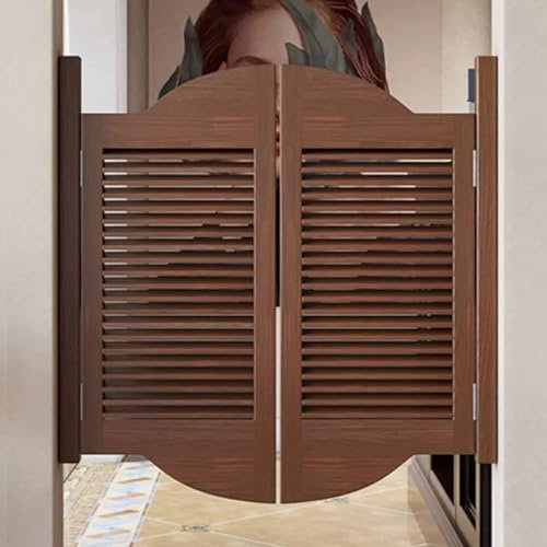 YUGXTH Portes Battantes Rétro Portes de Café, Saloon Porte À Persiennes avec Charnières, Volets Bois Massif Portail, Porte de Séparation Double pour Terrasse Emporium (Color : Dark Brown, Size : W 3