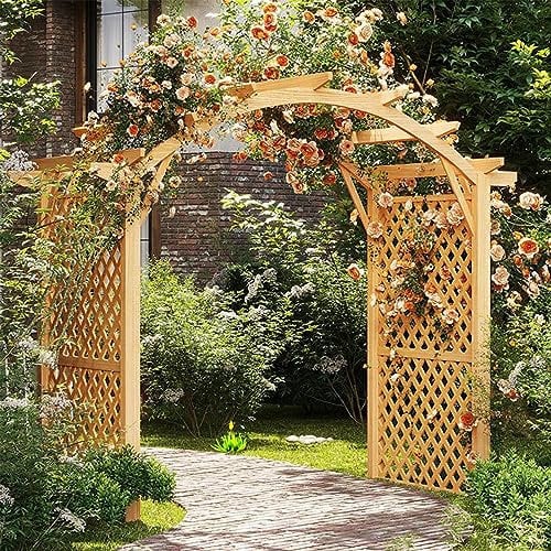 MIQXUAN Arche de Jardin Garden Arch Arche de Jardin en Bois avec Porte, Treillis de Jardin en Bois, Tonnelle d'arche de Jardin d'horticulture pour Support de Plante grimpante dans la Cour de Jardin