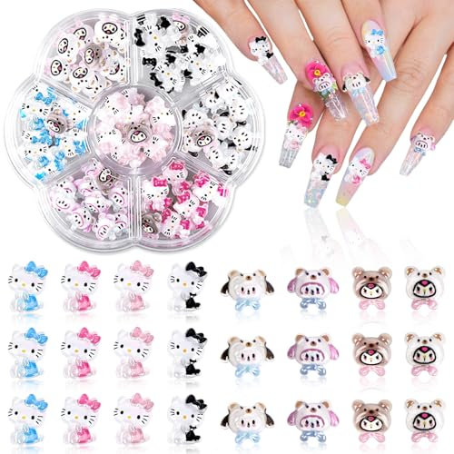3D Hello Cat Nail Charms, 70 Pcs Nail Supplies Cute Charms Y2K Cartoon Cat Kawaii Nail Multicolor Supplies Accessories Decorations for Nails Hair Clips Jewelry Phone Cases Refrigerator Magnets