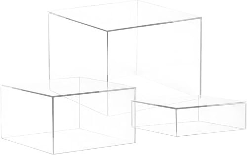 Digiele Buffet Ständer Acryl, 6'' x 7'' x 8'' Lebensmittel-Präsentationsboxen 3er Set, Würfel-Dessertständer mit hohlem Boden für Cupcakes, Süßigkeiten, Brunch, Desserts, Sammlerstücke, Schmuck