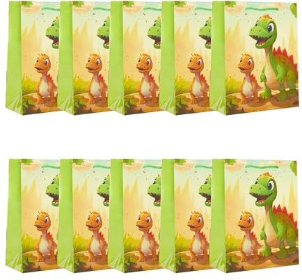 Idena 30479-10 - Geschenktüten Dino, 10 Stück, Geschenktasche in der Größe 18 x 23 x 8 cm, Papiertüten mit Dino Aufdruck