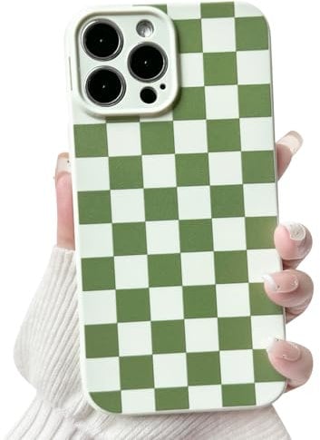 NITITOP Compatible with iPhone 13 Pro Case Cute Aesthetic Checkerboard Checkered Pattern for Women Girl Trendy Slim Fit TPU Silicone Shockproof Full Camera Protection Cover - Green
