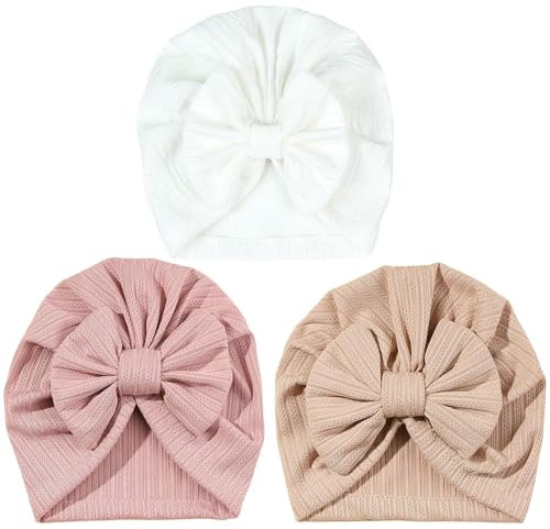 3 Stück Babymütze Neugeborene, Baby Mütze, Stirnband Baby Mädchen, Babymütze, Weiche Mütze Mädchen Mit Schleife Für Girl Und Monate Neugeborene Kleinkinder