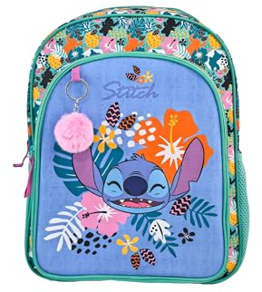 TOYBAGS Stitch Tropical Schulrucksack mit Zwei Fächern, mit POM-Pom-Zubehör, anpassbar an den Trolley, Laptop-Fach, gepolstertes Rückenteil, 44 x 30 x 20 cm, bunt, M, Casual
