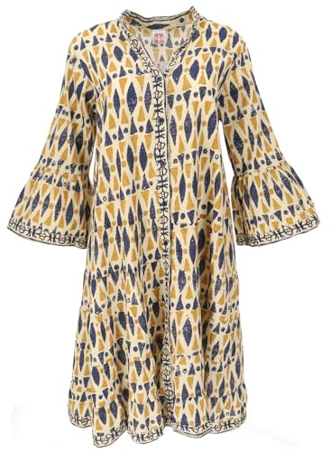 GURU SHOP Boho Baumwoll Maxikleid, Oversize, wadenlang, Blockdruck, elegant | Leichtes, nachhaltiges Material, weit geschnitten, angenehmes Tragegefühl, ideal für Sommerveranstaltungen.
