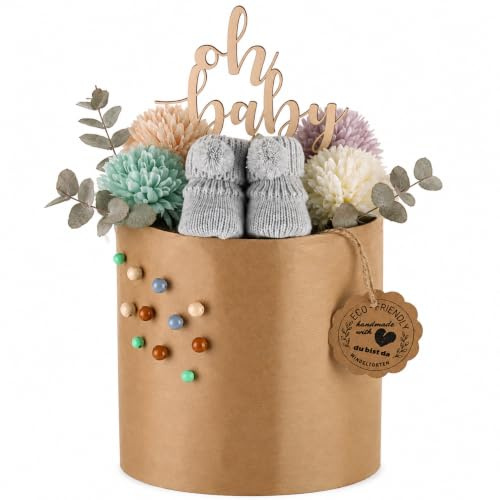 Öko Windeltorte ECO FRIENDLY aus Bio Windeln | Premium Geschenk zur Geburt | nahezu Plastikfrei* (stone) (M)