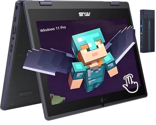 ASUS Computer portatile touchscreen HD 2 in 1 da 11,6, processore Intel Celeron N100, 4 GB RAM 128 GB SSD, docking station 9H da 256 GB, webcam, Wi-Fi 6, Bluetooth 5.1, HDMI, Windows 11 Pro, grigio