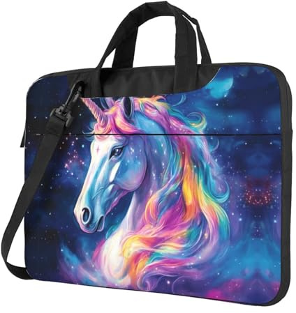 WZYWHJ Die schillernde Einhorn-Laptop-Tasche mit weichem Innenfutter, mehreren Taschen, ideal für Männer, Reisen und Business, Schwarz, 15.6 inch