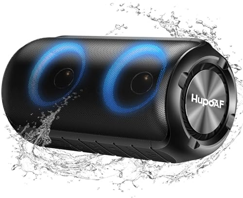 Hupoaf Bluetooth Speaker, 2026 3D-Stereo Bass Portable Speakers Wireless Bluetooth with Colourful RGB Lights, 52 mm Diameter Dual Speakers IPX7 Waterproof for Home/Party/Beach/Travel/Gift