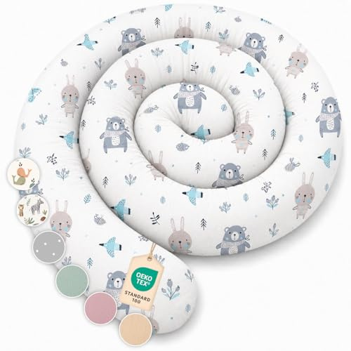 Lovely Hippo Seitenschläferkissen aus 100% Baumwolle – Bettschlange Body Pillow, Lange Kopfkissen Bettrolle, Nackenrolle Kissen (Blaue Tiere, 200 cm)