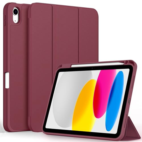 CACOE Hülle für iPad (A16) 11./ 10. Generation 11 mit Stifthalter | Dünn Ständer Schutzhüllen mit Weicher TPU-Rückseite, Auto Sleep/Wake,Burgunderrot