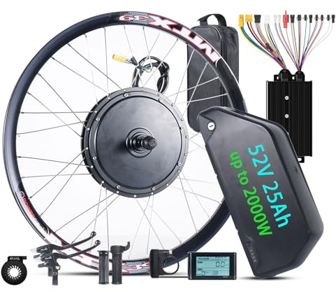 48V 2000W E-bike Conversion Kits with 26'' Rear Wheel Conversion Kit Hub Motor with 52V 25Ah Ebike Battery, 45A Controller, LCD3 Display, PAS, Brake, Whole Twist Throttle (26'')