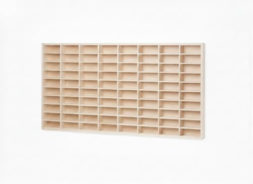 Pinus Setzkasten Holz 80x5x42 cm 80 Fächer Sammlervitrine Natural | Kiefernholz, für Figuren Fotos Sammlungen, schmale Tiefe 5 cm, Regal Wandaufbewahrung, strukturierte Fächer