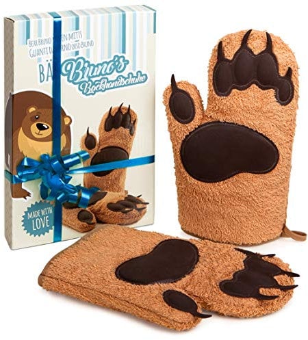 3-spirits® Bär Bruno`s Backhandschuhe, DER Blickfang in jeder Küche, Topfhandschuhe, Ofenhandschuhe, Küchenhandschuhe, Geschenk Idee, Modell 2025