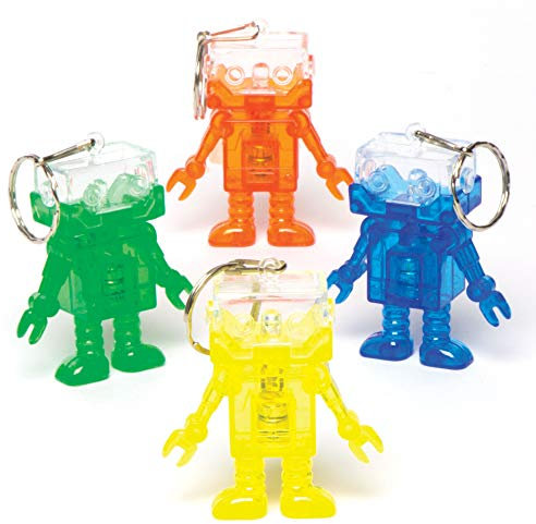 Baker Ross AV173 Mini Robot Torch Keyrings - Pack of 5, Mini LED light Key Chains For Kids Party Bag and Small Gifts (Pack of 5)