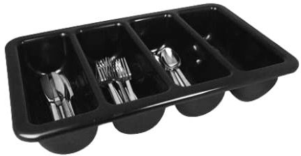 Tablecraft by Chefline 4 Compartment Cutlery Tray 21'' x 12.75'', Black, Catering, Cutlery