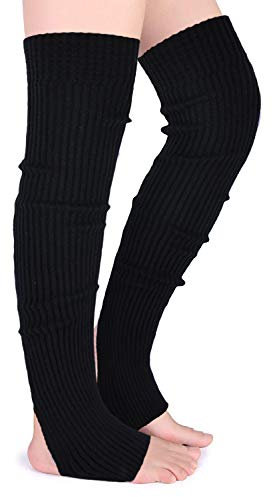 Joyingtwo Oberschenkel-Stulpen für Frauen über Knie, hohe Beinwärmer, gehäkelt, lange Socken - Schwarz - Einheitsgröße