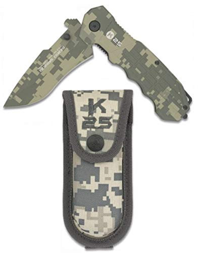 K25 K25-19220 - Couteau ACU. Housse lame : 9,3 cm - Outil pour chasse, pêche, camping, extérieur, survie et bushcraft