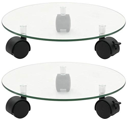 Festnight Pflanzenständer mit Rollen | 2 Stück Pflanzenroller | Garten Blumenroller | Balkon Pflanzenwägen | Mit DREI um 360° drehbaren Rollen und Einer Bremse | Rund Hartglas 28 cm