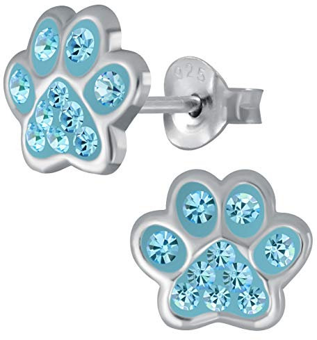 Kinder Mädchen Damen Ohrringe echt 925 Sterling Silber Ohrstecker Pfoten Pfötchen K731 Türkis