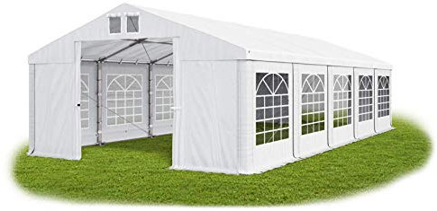 Partyzelt 8x10m wasserdicht weiß Zelt 560g/m² PVC Plane ganzjährig stahlseile Gartenzelt Winter Plus SD
