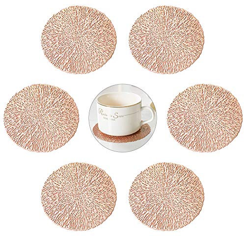 GLOBALDREAM Untersetzer Teller, 6 Stück Untersetzer Gläser Tischset Rund Vinyl Hohl Platzsets Abwischbar PVC Tischuntersetzer für Küche, Zuhause, Speisetisch (Roségold, 10cm)